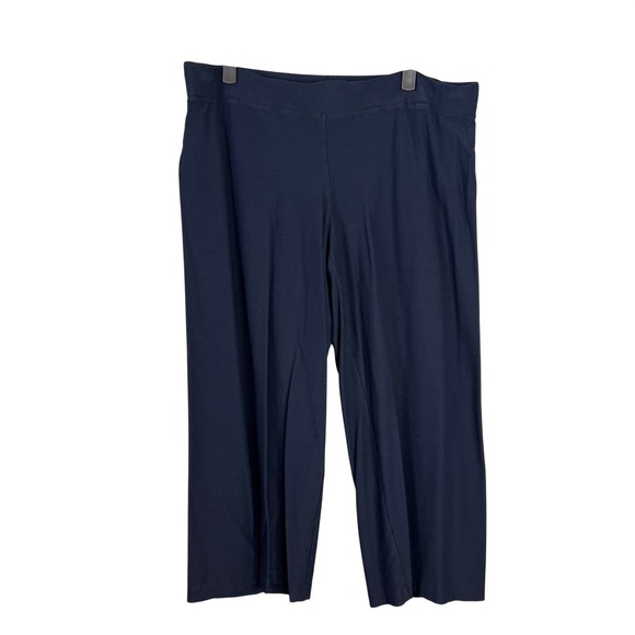 Eileen Fisher Pants - Eileen Fisher Crepe Pull On Crop Ankle Pants Sz L Navy Blue Cropped Wide Leg